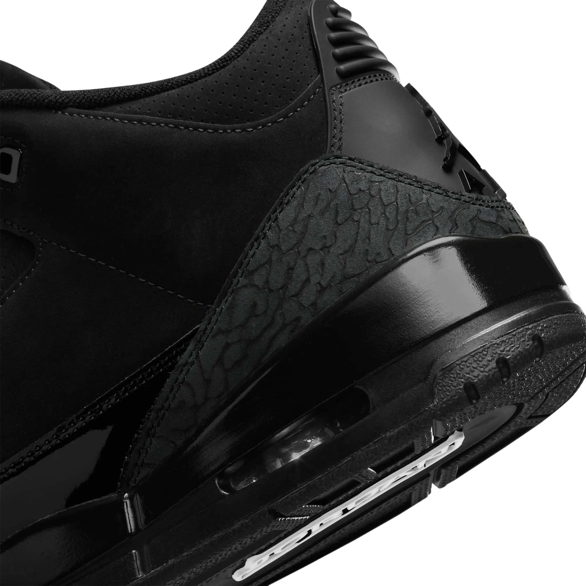 Back side view of Air Jordan 3 Retro Black Cat (2025) CT8532-001